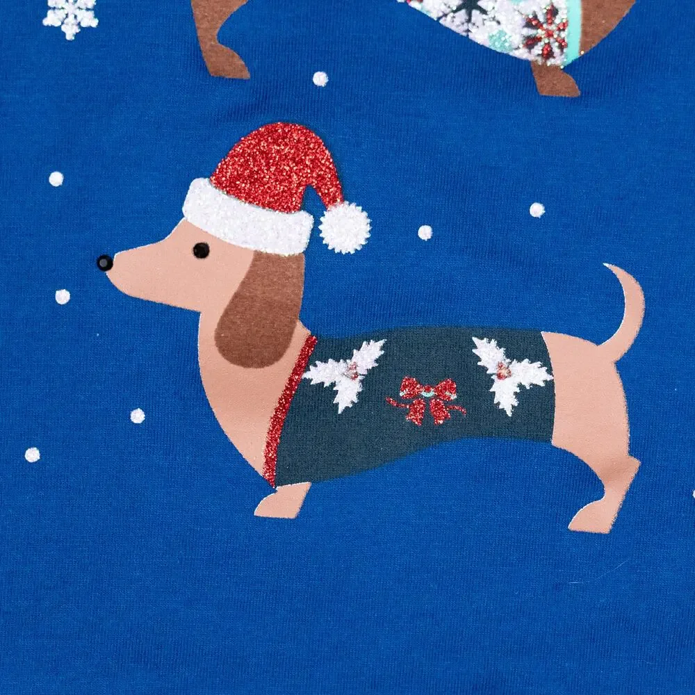 Glittery Dachshund Christmas Holiday Top Colorful PETITE LARGE Winter Dog Doxie - Picture 5 of 7